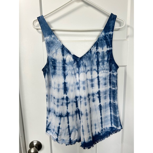 Cloth & Stone Women's Tie Dye Frayed Hem V-Neck Tank Top Blue White Size Small - Picture 6 of 13